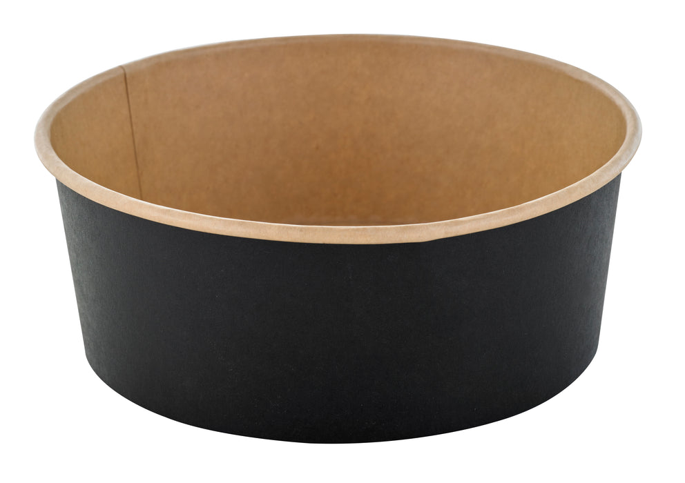 Insalatiera Buckaty in cartone nero e interno kraft antiunto (C/PAP 81) - 1300 ml - Ø 18,5 cm - H 6,8 cm - 45 pezzi