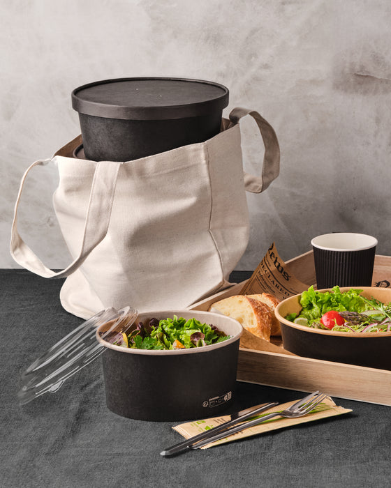 Insalatiera Buckaty in cartone nero e interno kraft antiunto (C/PAP 81) - 480 ml - Ø 15 cm - H 4,5 cm - 45 pezzi