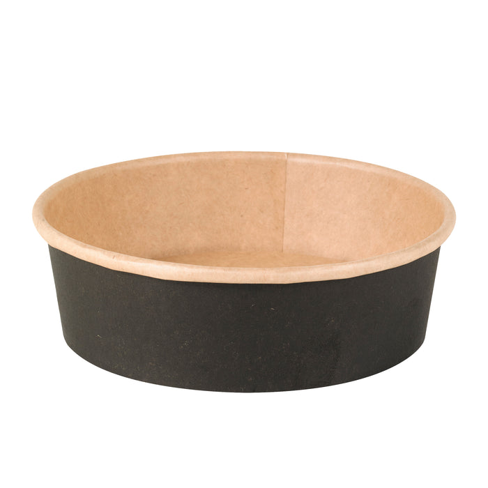 Insalatiera Buckaty in cartone nero e interno kraft antiunto (C/PAP 81) - 480 ml - Ø 15 cm - H 4,5 cm - 45 pezzi
