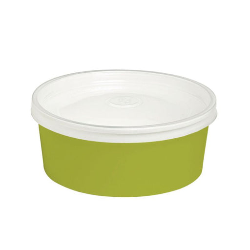 Combo Ensaladera redonda cartón verde BUCKATY con tapa 550ml Ø150mm A50mm - 24Uds