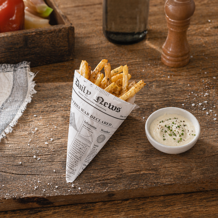Cono in carta antiunto, decorazione stampa di giornale - 360 ml - 25 cm x 18 cm x 18 cm - 1000 pezzi