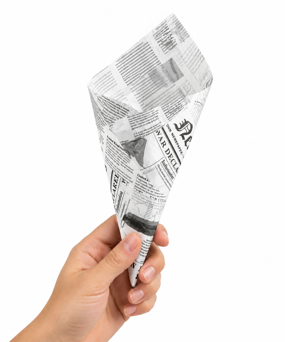 Cono in carta antiunto, decorazione stampa di giornale - 360 ml - 25 cm x 18 cm x 18 cm - 1000 pezzi