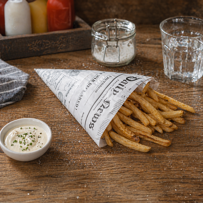 Cono in carta antiunto, decorazione stampa di giornale - 660 ml - 31 cm x 22 cm x 22 cm - 1000 pezzi