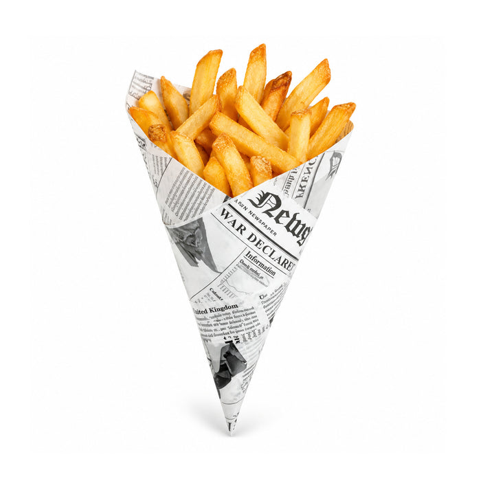 Cono in carta antiunto, decorazione stampa di giornale - 660 ml - 31 cm x 22 cm x 22 cm - 1000 pezzi
