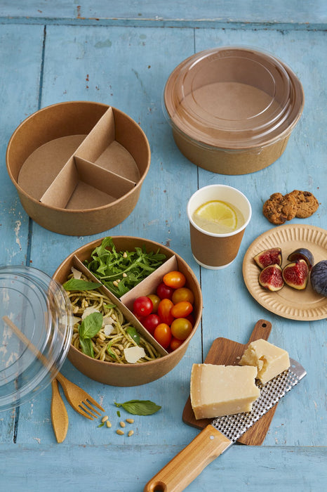 Insalatiera Buckaty in cartone kraft plastic-free (C/PAP 81) - 900 ml - Ø 15 cm - H 7,5 cm - 45 pezzi