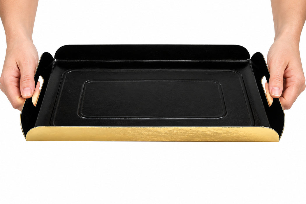Vassoio in cartone doppio lato nero e oro con bordi ripiegati - 19 cm x 28 cm - 25 pezzi