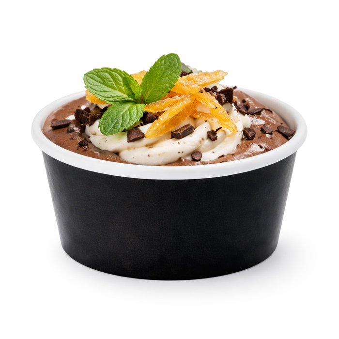 Contenitore in cartone nero per alimenti caldi e freddi - 130 ml - Ø 7,9 cm - H 4,4 cm - 50 pezzi