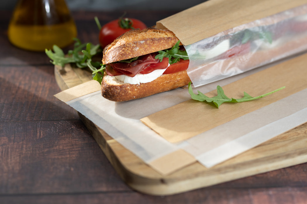 Sacchetto sandwich con finestra ecologica (PAP22) - 20 cm x 6 cm x 40 cm - 1000 pezzi