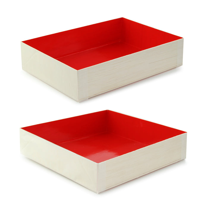 Scatola in legno con interno rosso "Samurai" - 16 cm x 16 cm x 3,6 cm - 100 pezzi