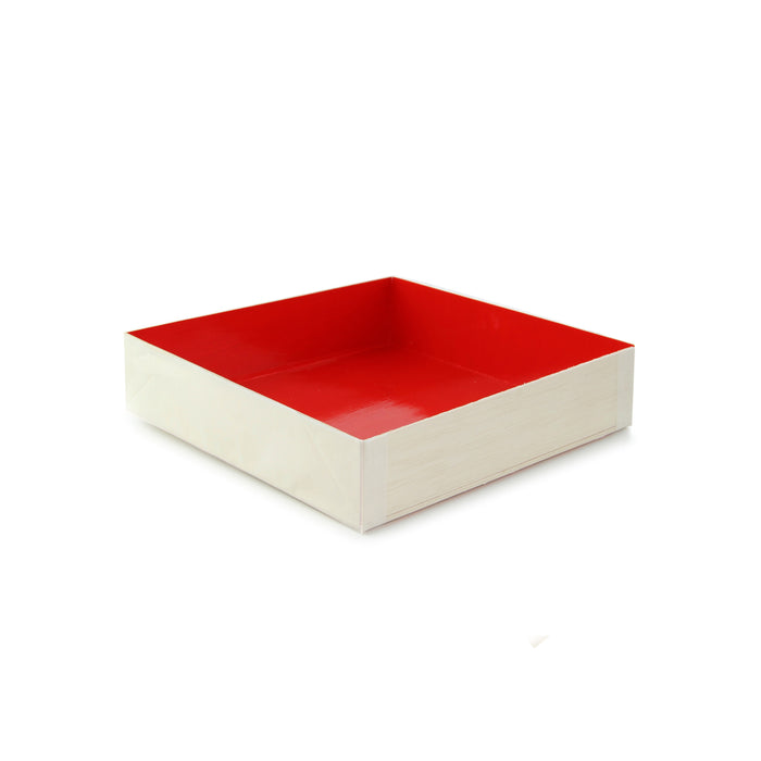 Scatola in legno con interno rosso "Samurai" - 16 cm x 16 cm x 3,6 cm - 100 pezzi