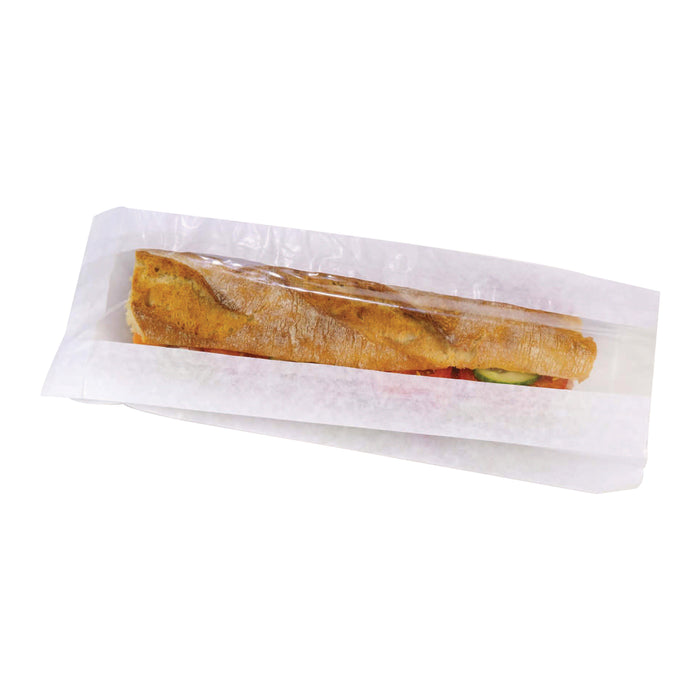 Sacchetto per panino in carta bianca con finestra - 12 cm x 4 cm x 34 cm - 1000 pezzi