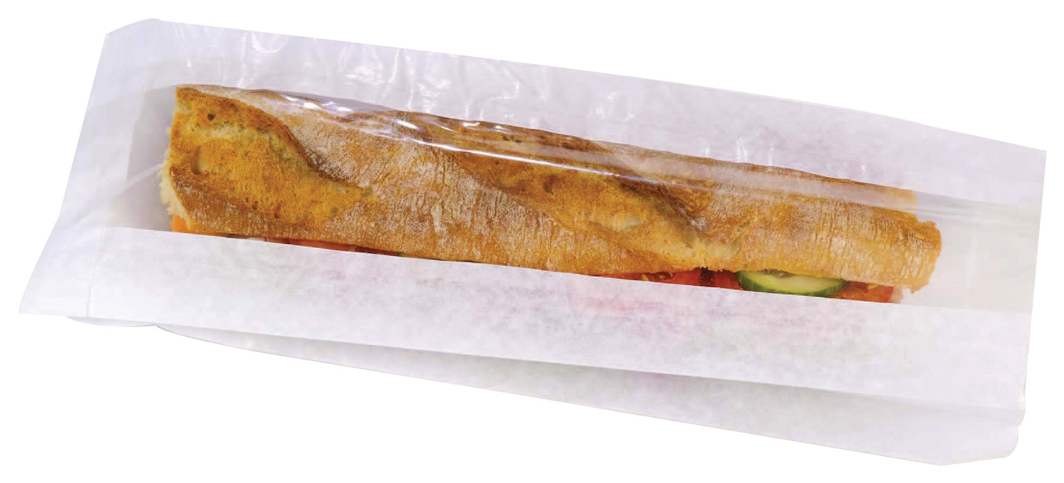 Sacchetto per panino in carta bianca con finestra - 12 cm x 4 cm x 34 cm - 1000 pezzi