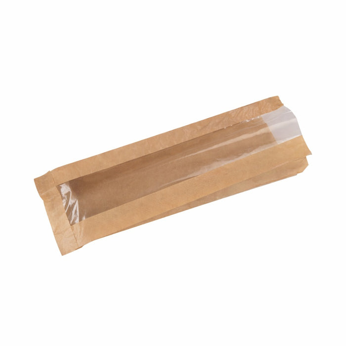 Sacchetto per panino in carta scura con finestra - 12 cm x 4 cm x 34 cm - 1000 pezzi