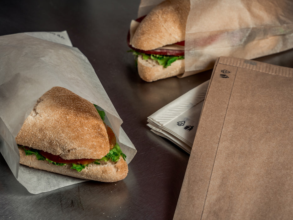 Sacchetto per panino in carta scura con finestra - 12 cm x 4 cm x 34 cm - 1000 pezzi