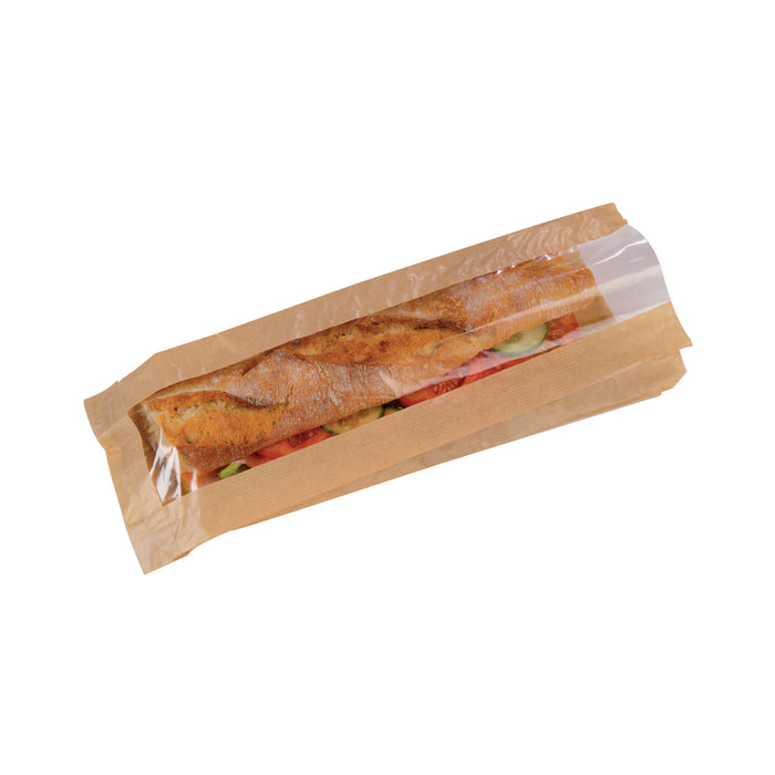 Sacchetto per panino in carta scura con finestra - 12 cm x 4 cm x 34 cm - 1000 pezzi