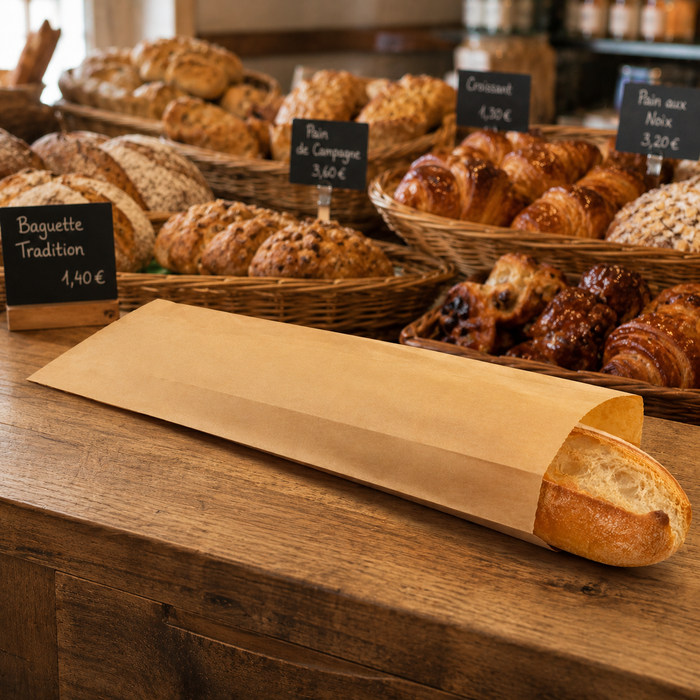 Sacchetto per panino in carta scura kraft antiunto - 10 cm x 4 cm x 34 cm - 250 pezzi