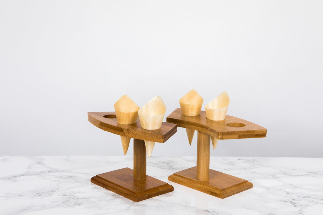 Supporto in bambù a 3 fori per coni - 16 cm x 7,5 cm x 9 cm - 10 pezzi