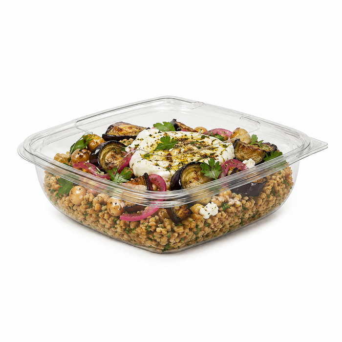 Insalatiera in PET quadrata con coperchio - 1000 ml - 19 cm x 19 cm x 7,5 cm - 25 pezzi
