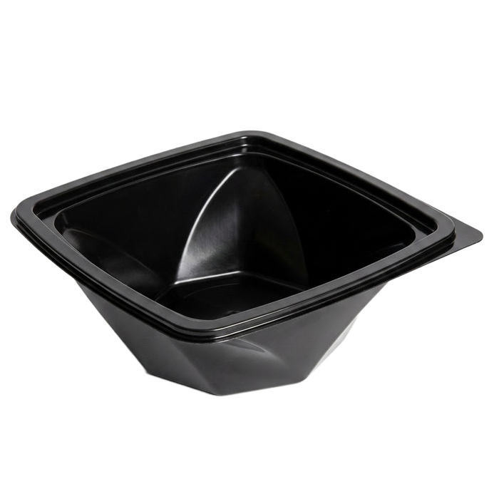 Insalatiera in "Twirl" PET quadrata nera - 1000 ml - 20 cm x 20 cm x 8 cm - 100 pezzi