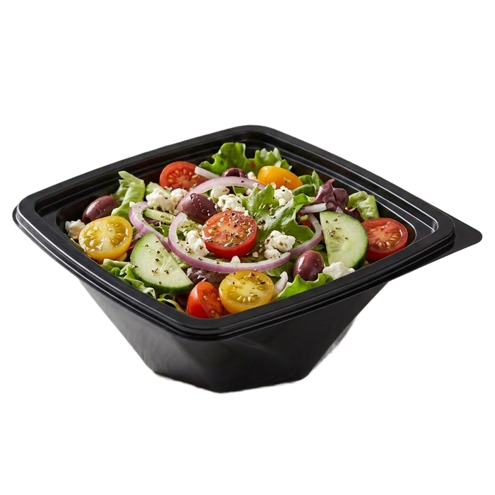 Insalatiera in "Twirl" PET quadrata nera - 1000 ml - 20 cm x 20 cm x 8 cm - 100 pezzi