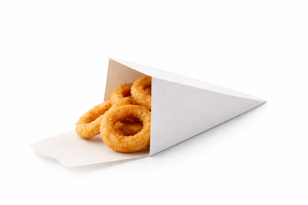 Cono da snack richiudibile in cartone bianco - 9 cm x 9 cm x 19 cm - 25 pezzi