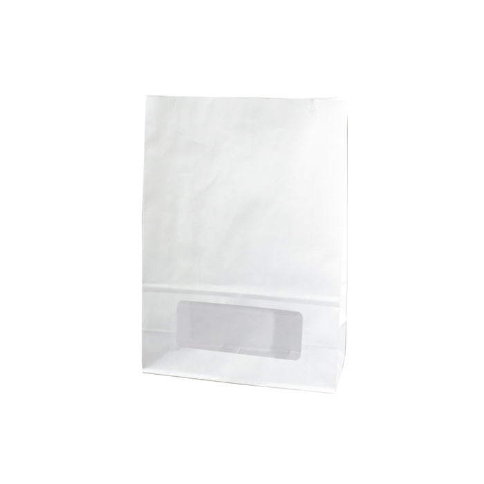 Sacchetto a soffietto in carta bianca con finestra - 15,7 cm x 8,5 cm x 22 cm - 125 pezzi