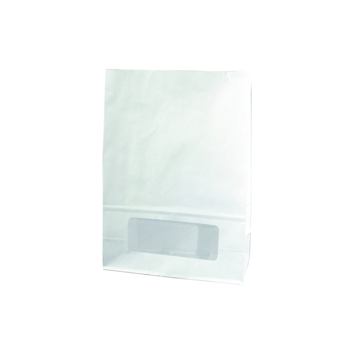 Sacchetto a soffietto in carta bianca con finestra - 15,7 cm x 8,5 cm x 22 cm - 125 pezzi