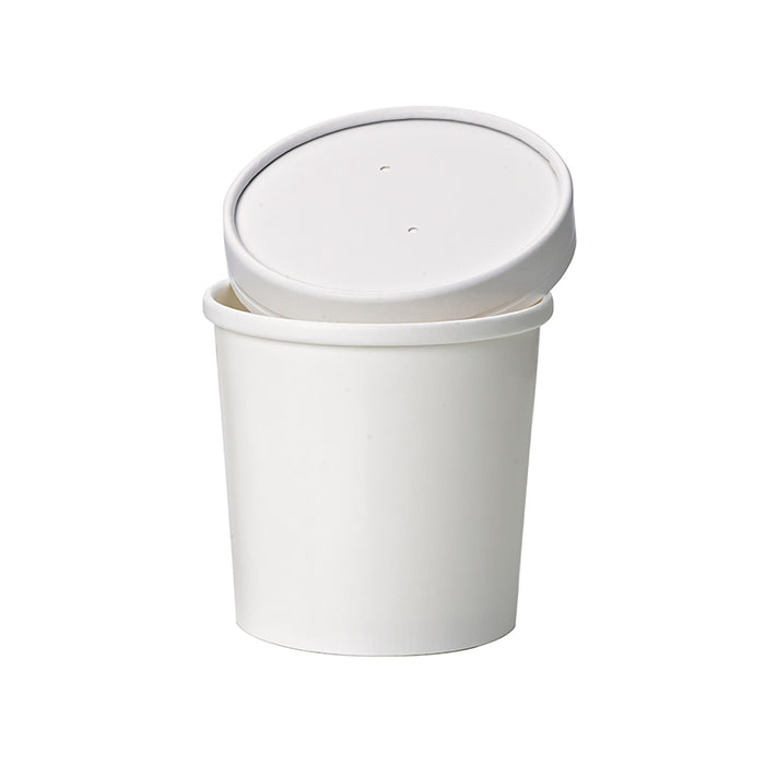 Contenitore in cartone bianco per alimenti caldi e freddi, con coperchio - 470 ml - Ø 9,7 cm - H 10 cm - 25 pezzi
