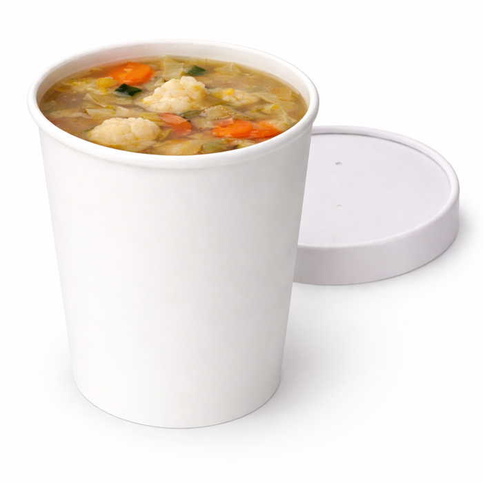 Contenitore in cartone bianco per alimenti caldi e freddi, con coperchio - 470 ml - Ø 9,7 cm - H 10 cm - 25 pezzi