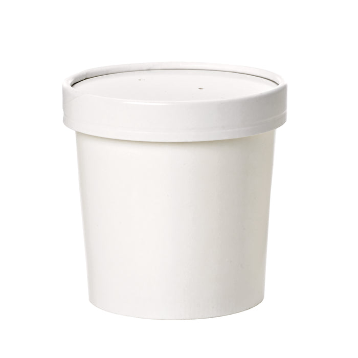Contenitore in cartone bianco per alimenti caldi e freddi, con coperchio - 960 ml - Ø 11,6 cm - H 14 cm - 25 pezzi