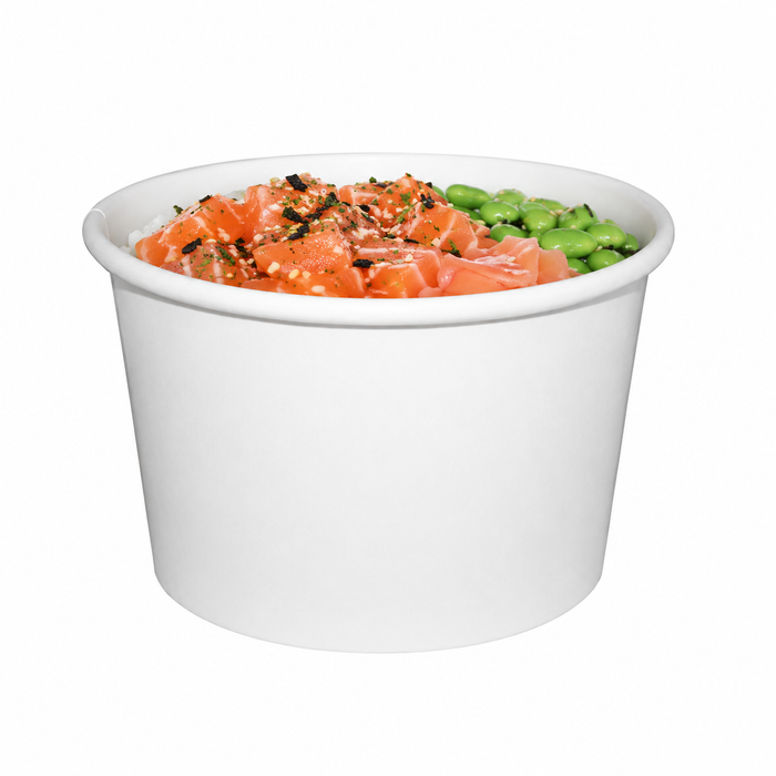 Contenitore in cartone bianco per alimenti caldi e freddi, con coperchio - 250 ml - Ø 9 cm - H 6,2 cm - 25 pezzi