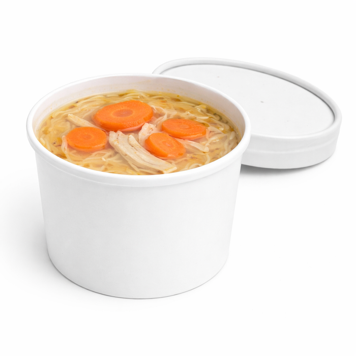 Contenitore in cartone bianco per alimenti caldi e freddi, con coperchio - 250 ml - Ø 9 cm - H 6,2 cm - 25 pezzi