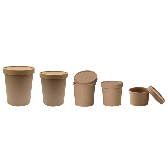 Contenitore in cartone kraft per alimenti caldi e freddi, con coperchio - 350 ml - Ø 9 cm - H 8,8 cm - 25 pezzi