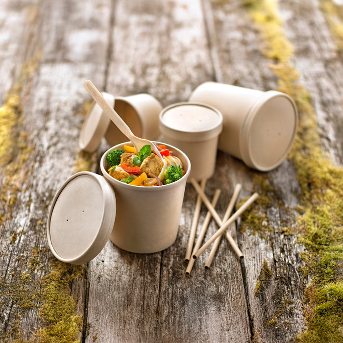 Contenitore in cartone kraft per alimenti caldi e freddi, con coperchio - 350 ml - Ø 9 cm - H 8,8 cm - 25 pezzi