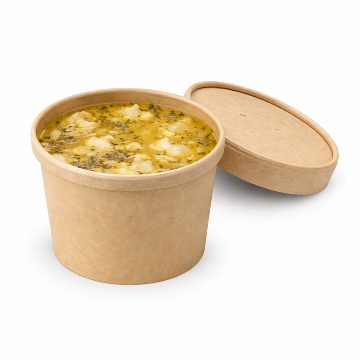 Contenitore in cartone kraft per alimenti caldi e freddi, con coperchio - 350 ml - Ø 9 cm - H 8,8 cm - 25 pezzi