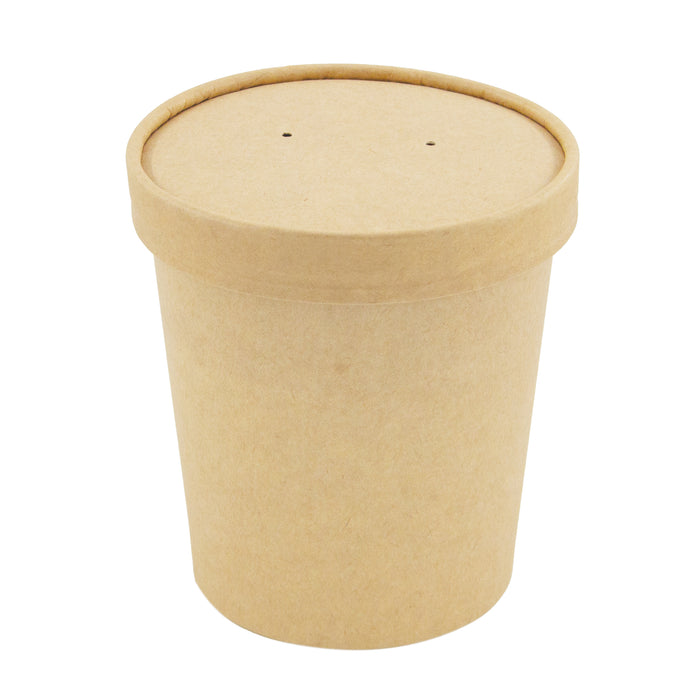Contenitore in cartone kraft per alimenti caldi e freddi, con coperchio - 490 ml - Ø 9,7 cm - H 10,2 cm - 25 pezzi