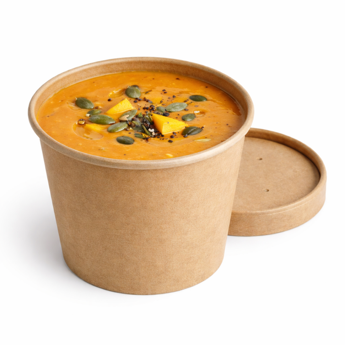 Contenitore in cartone kraft per alimenti caldi e freddi, con coperchio - 490 ml - Ø 9,7 cm - H 10,2 cm - 25 pezzi