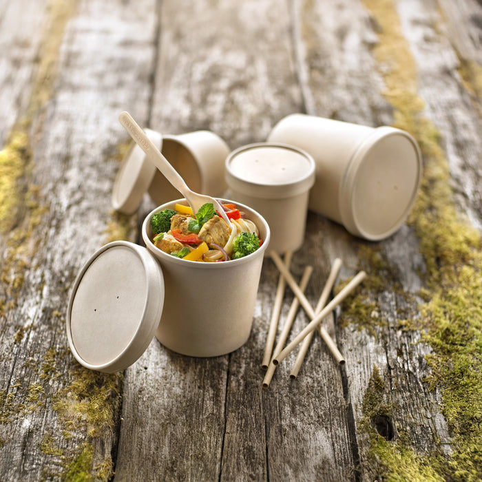 Contenitore in cartone kraft per alimenti caldi e freddi, con coperchio - 560 ml - Ø 9,7 cm - H 11,8 cm - 25 pezzi