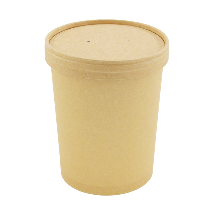 Contenitore in cartone kraft per alimenti caldi e freddi, con coperchio - 560 ml - Ø 9,7 cm - H 11,8 cm - 25 pezzi