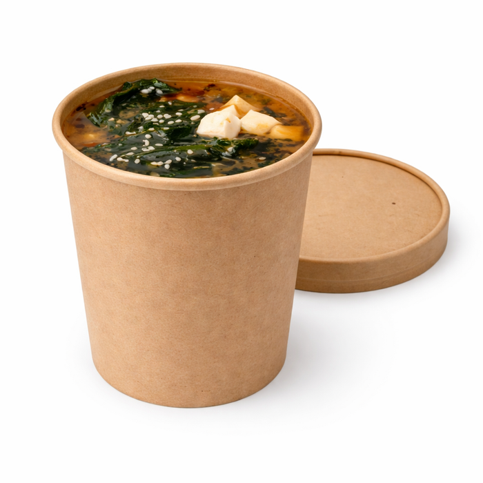 Contenitore in cartone kraft per alimenti caldi e freddi, con coperchio - 560 ml - Ø 9,7 cm - H 11,8 cm - 25 pezzi