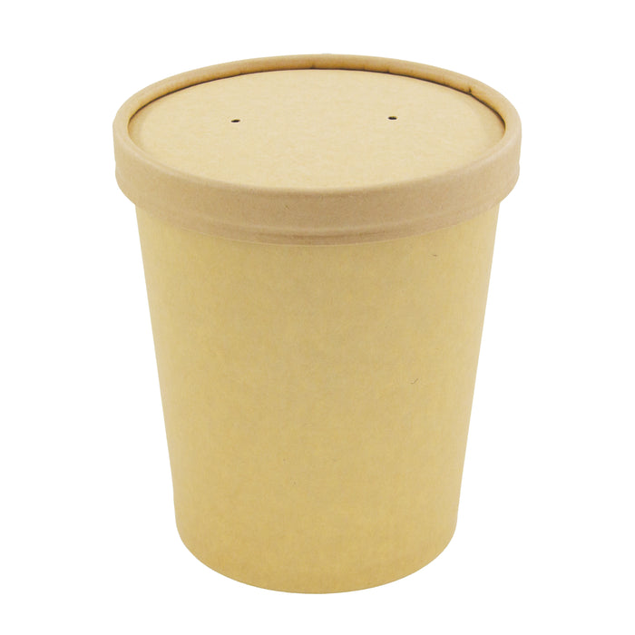 Contenitore in cartone kraft per alimenti caldi e freddi, con coperchio - 940 ml - Ø 11,6 cm - H 13,7 cm - 25 pezzi