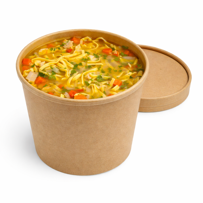 Contenitore in cartone kraft per alimenti caldi e freddi, con coperchio - 940 ml - Ø 11,6 cm - H 13,7 cm - 25 pezzi