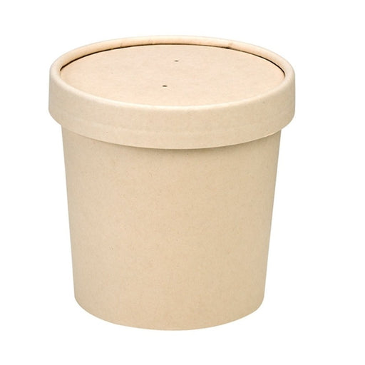 Contenitore in cartone kraft per alimenti caldi e freddi laminato in PLA, con coperchio  H86mm 350ml