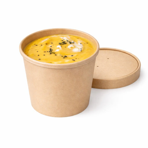 Contenitore in cartone kraft per alimenti caldi e freddi laminato in PLA, con coperchio  H110mm 710ml