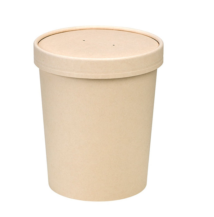 Contenitore in cartone kraft per alimenti caldi e freddi laminato in PLA, con coperchio - 940 ml - Ø 11,7 cm - H 14 cm - 25 pezzi