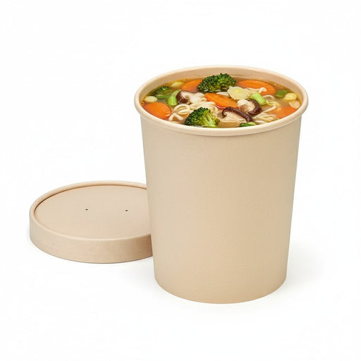 Contenitore in cartone kraft per alimenti caldi e freddi laminato in PLA, con coperchio  H140mm 940ml