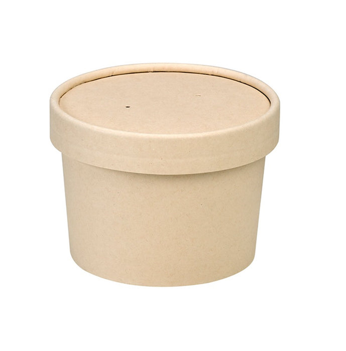 Contenitore in cartone kraft per alimenti caldi e freddi laminato in PLA, con coperchio - 240 ml - Ø 9 cm - H 7,5 cm - 25 pezzi