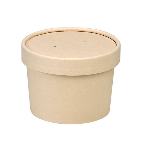 Contenitore in cartone kraft per alimenti caldi e freddi laminato in PLA, con coperchio  H75mm 240ml