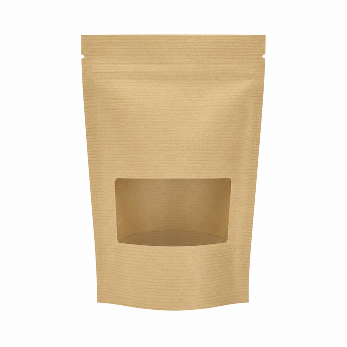 Busta stand-up Kraft/trasparente con chiusura a zip - 13 cm x 3,5 cm x 21 cm - 200 pezzi