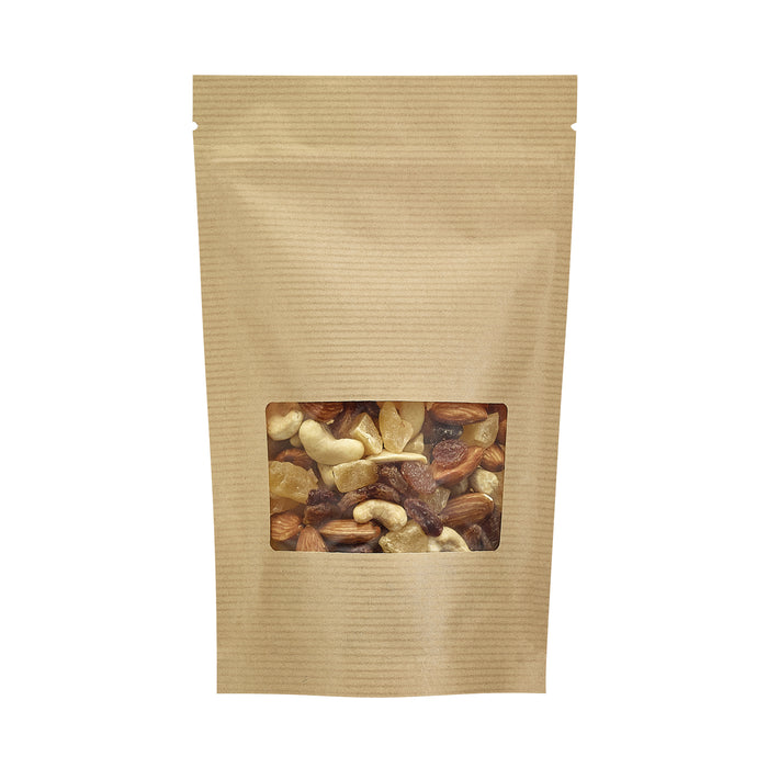 Busta stand-up Kraft/trasparente con chiusura a zip - 13 cm x 3,5 cm x 21 cm - 200 pezzi